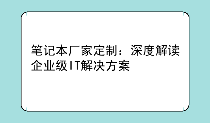 笔记本厂家定制：深度解读企业级IT解决方案