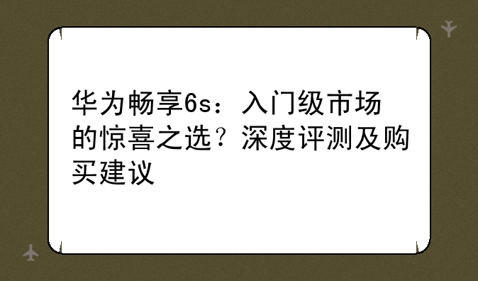 华为畅享6s：入门级市场的