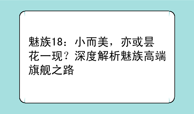 魅族18：小而美，亦或昙花一现？深度解析魅族高端旗舰之路