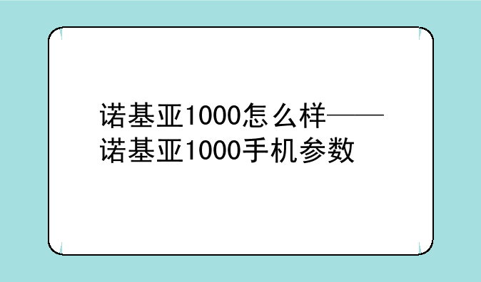 诺基亚1000怎么样——诺基